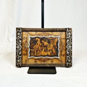 Vintage Antique Flemish Victorian Couple Courting Framed Wood Pyrography